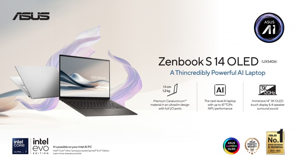 Laptop Tipis Canggih ASUS Zenbook S 14 OLED Asisten AI Pribadi Anda